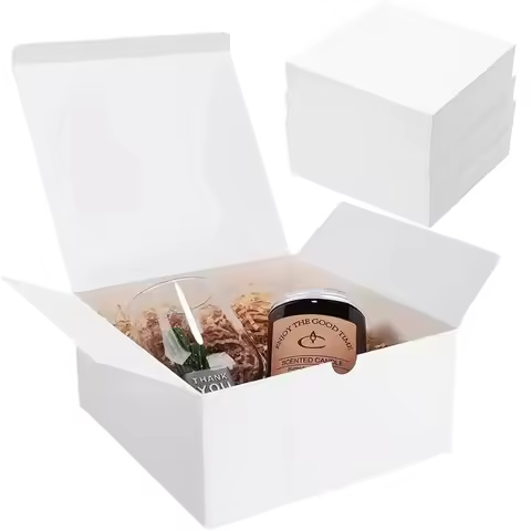 12Pcs 20x20x10cm Gift Box White Kraft Handmade Candy Chocolate Cookie Storage Box Wedding Souvenirs 