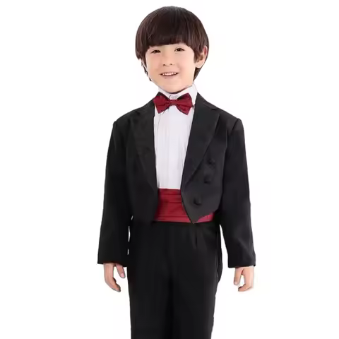 Boy Tuxedo Blazers Coat Vest Pants Bow Tie Kids Clothing Sets Size 1-4T Children Stage Shows Birthda