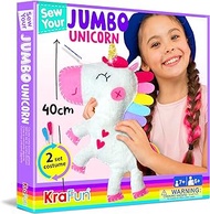 KRAFUN Big Jumbo Unicorn Animal Sewing Kit for Kids Beginner My First Art &amp; Craft, Includes 1 Stuffed Doll with 2 Costumes, Instructions &amp; Plush Felt Materials for Learn to Sew, Embroidery, Age 7-12