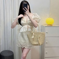 Shirt and skirt set, lady's skirt set with embroidered wave legs and elastic waistband skirt G175