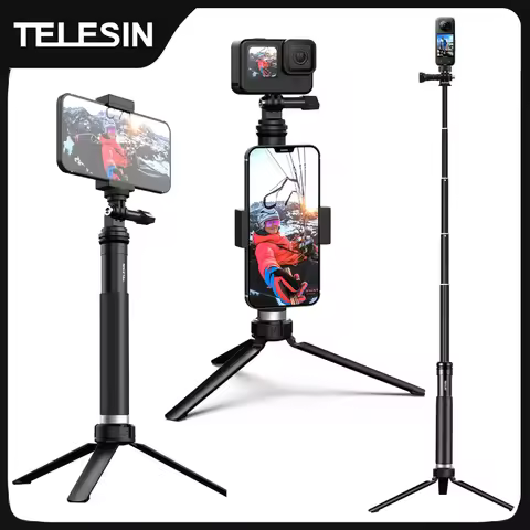 TELESIN For GoPro Selfie Stick 360° Rotation Foldable Tripod Phone Holder Aluminum Alloy Monopod for