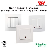 Schneider Electric C-Vivace Series Switch Sockets White 13A USB/4 Gang 2 Way/ 20A 1 Gang 2 Way / 20A