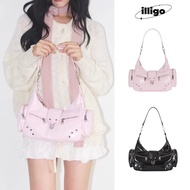 Illigo Retro Motorcycle Bag Sweet & Edgy Baddie Side Pocket Shoulder Crossbody Bag Underarm Bag