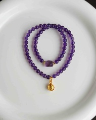 6mm天然原礦紫水晶 紫水晶隨形 鎏金吞金獸吊墜設計雙圈手串手持s