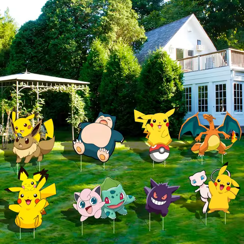 Pokemon Themed Yard Signs,8pcs Pokemon Yard Signs with Stakes for Pokemon Party Decorations Supplies