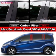 6Pcs Glossy Black รถหน้าต่างประตูคอลัมน์ B C เสาโพสต์สำหรับ Honda Freed GB3 GB4 2008-2016คาร์บอนไฟเบ