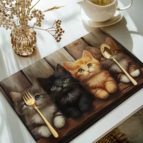 4pcs, Cats Printed Placemats, Set of 4 Table Mats, Washable Placemats for Kitchen Dining Table Decor