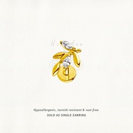 Nora Ana Gold Zircon Leaves Threaded Stud Flatback Earring Titanium ASTM-F136 Surgical Implant Grade