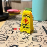 [NEW!] Funny Chope Caution Signage Seat Reserve Taken Yellow Stand Keychain
