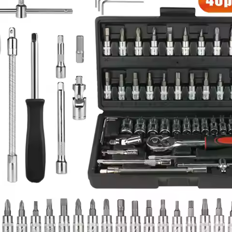 46Pcs Car Repair Tool Kit 1/4-Inch Socket Set Car Repair Tool Ratchet Torque Wrench Combo Auto Repai