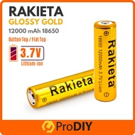 RAKIETA GLOSSY GOLD Bateri Boleh Cas Semula 18650 3.7V Flat Top / Button Top Rechargeable Battery 12