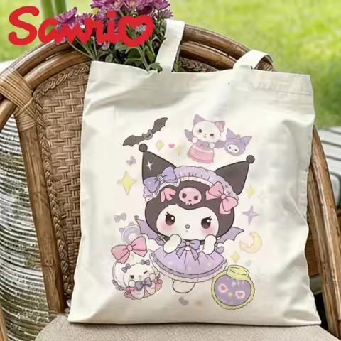 1PC Kuromi Gothic Lolita Canvas Tote Eco-friendly Reusable Shoulder Bag