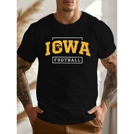 KATUN Iowa Football Shirt: Black Cotton Shirt, Yellow & Geometric Letter Design, Comfortable & Elast