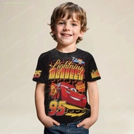 2025 Summer Lightning McQueen Cars T-Shirt Oversize Short-Sleeved Costume Tops for Kids