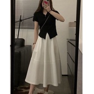 Sen style elastic and slim high waist drape white森系松紧显瘦高腰垂感白色休闲半身裙伞裙女小个子半身裙夏中长款11.20