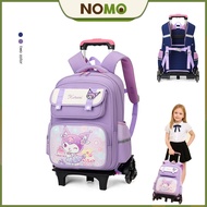 NOMO 2/6 Wheels Cute Kuromi Cartoon Trolley School Bag large capacity beg sekolah Shool Bag with det
