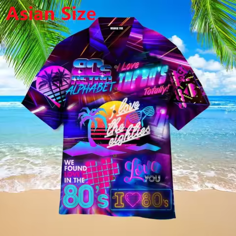 3D Printed Short Sleeve 80's Retro Casual Shirts For Men Summer Button Up Hip-Hop Rock Hawaii Shirts