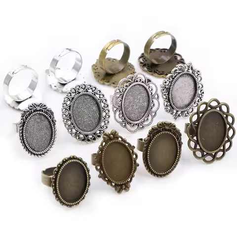 13x18mm 5pcs Antique Silver Plated And Bronze Plated Brass Oval Adjustable Ring Settings Blank/Base,