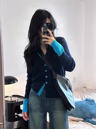 Color Block V-neck Knitted Cardigan