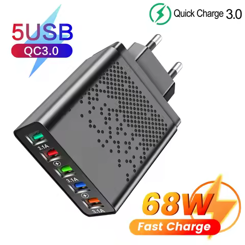 68W 5 Ports USB Charger Fast Charging EU US Plug Wall Charger For Iphone Samsung Xiaomi Huawei Quick