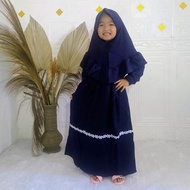 Gamis Syari  muslim anak perempuan set hijab usia sekolah TK dan SD  warna biru navy