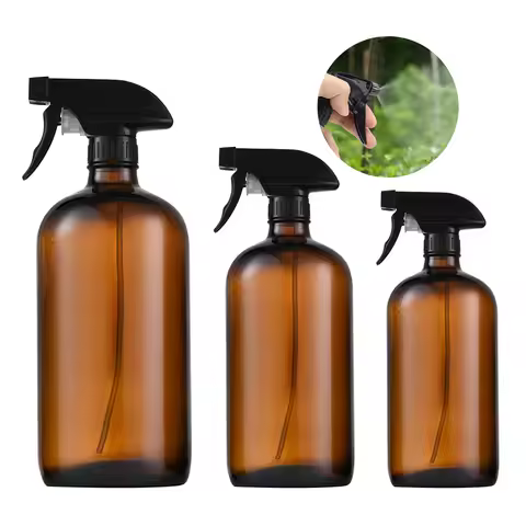 Travel Empty Amber Glass Spray Bottle Essential Oil Cleaning Refillable Trigger Bottle Liquid Atomiz