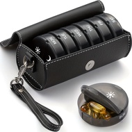 Weekly Pill Organizer 2 Times a Day AM PM Large Daily Pill Box with Faux Leather Case for Travel Rou