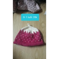 Pink and white wool hat for babies 0-1 years old ms26