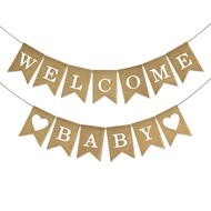 Welcome Baby Sign Burlap Banner Baby Shower Decoration Banner For Girls Boys Baby Announcement Sign 