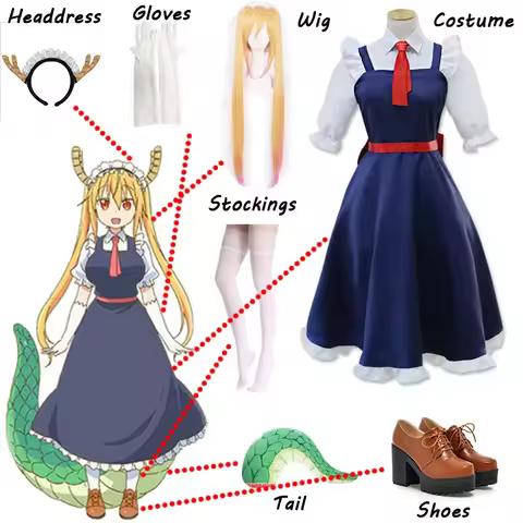 Anime Miss Kobayashi's Dragon Maid Toru KannaKamui Cosplay Costume Halloween Lolita Maid Blue Dress 