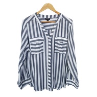 pa456 Second-Hand Shirt Chest Size 46-48 Inches V-Neck Blue And White Striped Rayon Fabric Long Slee