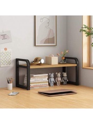 可調節高度桌上書架多層存儲櫃自立式或壁掛式用於家庭,單層黑色支架和核桃木（淺色）,長30英寸