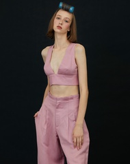 The SRT X4 TBL48 Linen Crop Top - เสื้อครอป คอวีลึก ผ้าลินิน