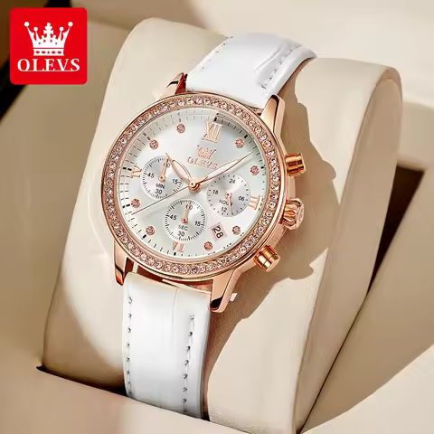 OLEVS 9933 Women' Watches Luxury Brand Diamond Quartz Wristwatch Waterproof Luminous Leather Strap M