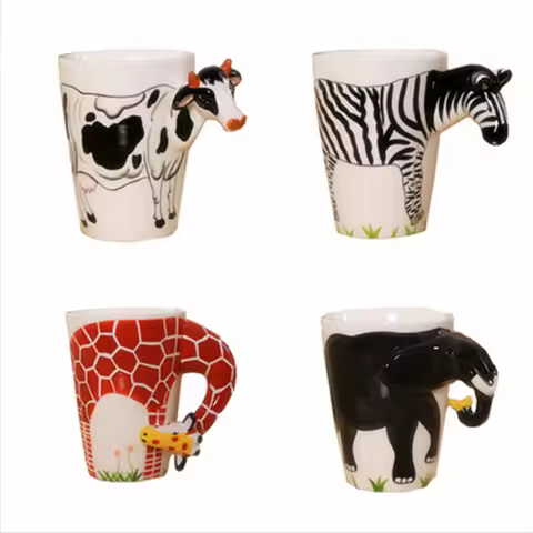 High quality Ceramic 3D Mug,coffee milk puer tea mugs 3D animal shape Hand painted animals Giraffe C