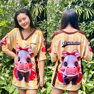 เสื้อหมูเด้ง Moo Deng เสื้อแขนสั้นผ้าไมโคร หมูเด้ง ทรงโอเวอร์ไซส์  และผู้หญิง ผ้านุ่มใส่สบาย ใหม่เสื