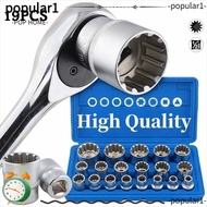 POPULAR 19 Pcs 12 Point Socket Set, 8-32mm 1/2" Drive Spline Socket Set, High Quality with  Metric 6