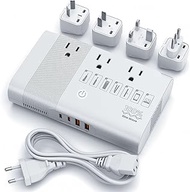 FUNPRO Pure Sine Wave Travel Adapter 100-220V to 110V Voltage Converter, 350 Watts with 2 USB-C, 2 USB-A Ports, 3 AC Sockets, Universal Power Plug Adapter UK, US, AU, EU, IT, India Over 200 Countries