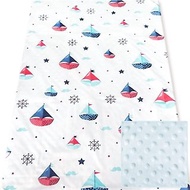 Minky多功能 點點顆粒 攜帶毯嬰兒毯冷氣毯被 藍色-帆船