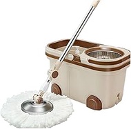 ZOUJUN Spin Mop and Bucket Floor Cleaning Set with 2 Mop Pads Refills, Telescopic Stainless Steel and Hand Detergent Dispenser (Color : Brown)