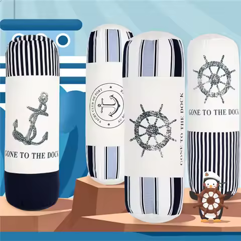 45x15cm Cylindrical Shaped Cushion Mediterranean Style Sea Anchor Cotton Linen Home Sofa Pillow Deco