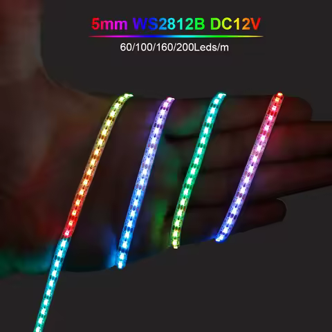 WS2812B 5mm Ultra-Narrow LED Strip 2020SMD RGBIC WS2812 60/100/120/160/200Leds/m Individually Addres