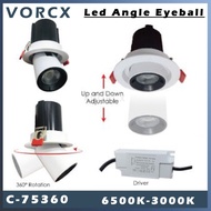 C-75360 Recessed 12W LED Angle EyeBall (Black + White) body 360 Rotation 6500k 4000k 3000k