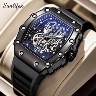 HITAM Free SHIPPING SUNLIFEX Men's Square Calendar Luminous Silicone Strap Quartz Watch - Black F4N3