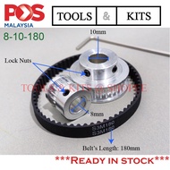 8mm to 10mm S3M Aluminum Alloy Timing Pulley & Transmission Belt Set for DIY Table Saw 180mm/192mm/2