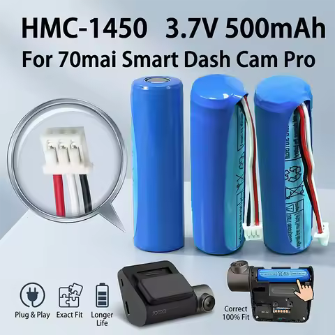 HMC1450 3.7V 500mAh Replacement Battery for 70mai Dash Cam Pro Plus A500 A500S A800 Car DVR 3-Wire L