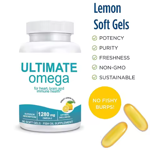 Ultimate Omega 3 Fish Oil Softgels Supplement Optimal Wellness - 1280mg Omega-3, EPA & DHA - for Hea