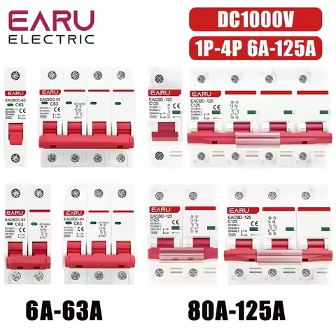 DC 1000V 1P 2P 3P 4P Solar Mini Circuit Breaker Overload Protection Switch6A~63A/80A 100A 125A MCB f