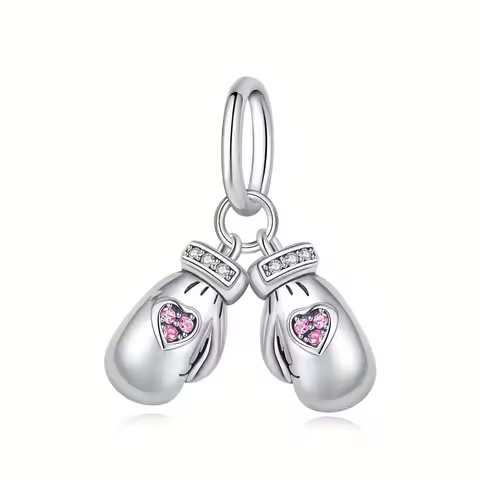 1pc 925 Silver Plated Boxing Glove Pendant Charm DIY Bead Suitable For Snake Bone Bracelet Women's V