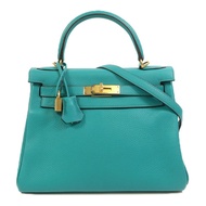 HERMES Togo皮革Kelly 28金扣手挽肩背兩用袋Bleu Paon